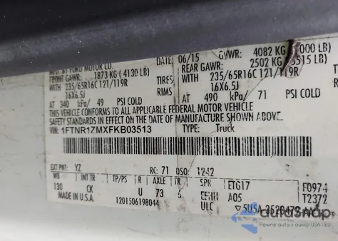 2015 Ford Transit-250 z USA, uszkodzony, nr VIN 1FTNR1ZMXFKB03513